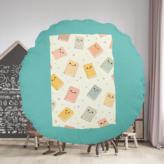 Almofada Redonda Travesseiro Redondo de Livros Kawaii Cute (Criador carregado)