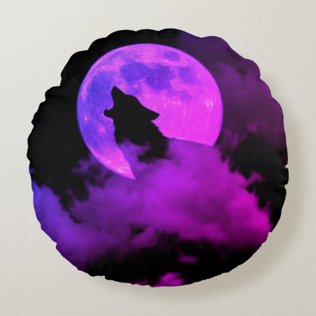 Almofada Redonda travesseiro redondo de lobo (Frente)