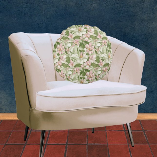 Almofada Redonda Travesseiro redondo de Magnolias Brancas e Rosa Vi (Criador carregado)