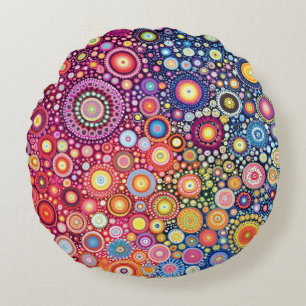 Almofada Redonda Travesseiro redondo de Mandala Boho Vibrante