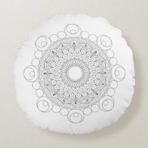 Travesseiro Redondo de Mandala Preto e Branco v2
