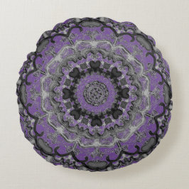 Almofada Redonda Travesseiro redondo de Mandala preto e roxo