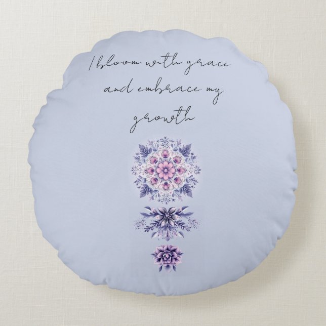 Almofada Redonda Travesseiro Redondo de Mandala, Serenidade em Emer (Frente)