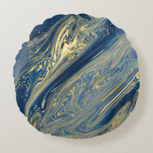 Travesseiro redondo, de metal azul e ouro