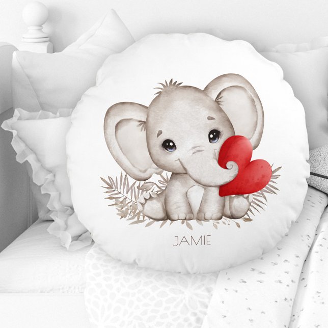 Almofada Redonda Travesseiro Redondo de Nome do Elefante Bonito (Cute Elephant Name Nursery Round Pillow)