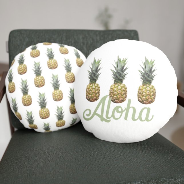 Almofada Redonda Travesseiro redondo de padrão de abacaxi tropical  (Aloha! You get double sided pineapples on this round pillow 🍍🍍)