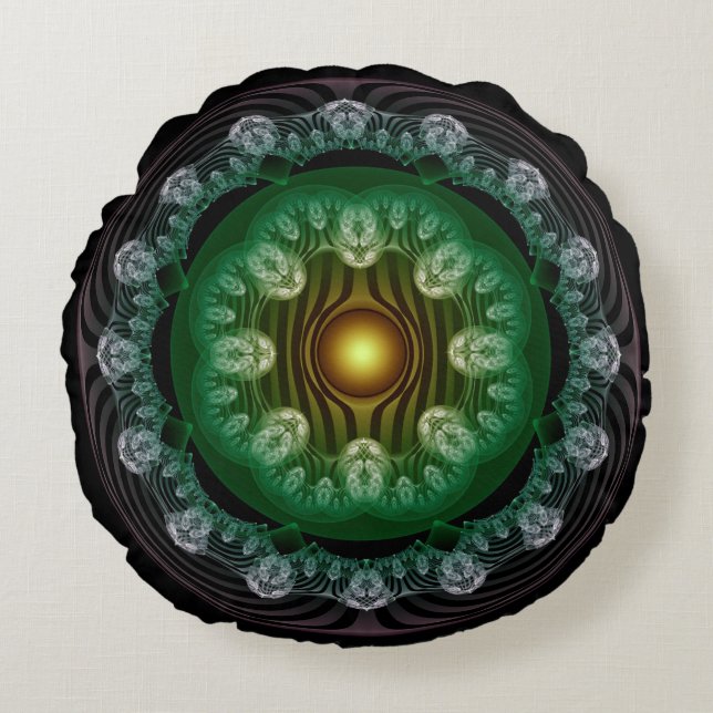 Almofada Redonda Travesseiro redondo de padrão de ornamentado fract (Frente)