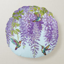 Travesseiro Redondo De Wisteria E Hummingbird