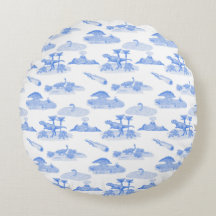Travesseiro Redondo do Toile Dinossauro (Azul Peri
