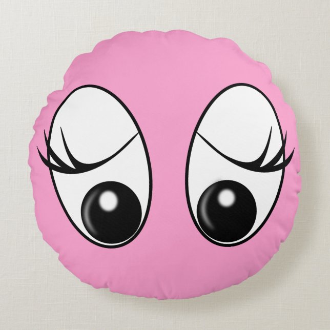 Almofada Redonda Travesseiro Redondo Engraçado Rosa com Olhos Surpr (Frente)