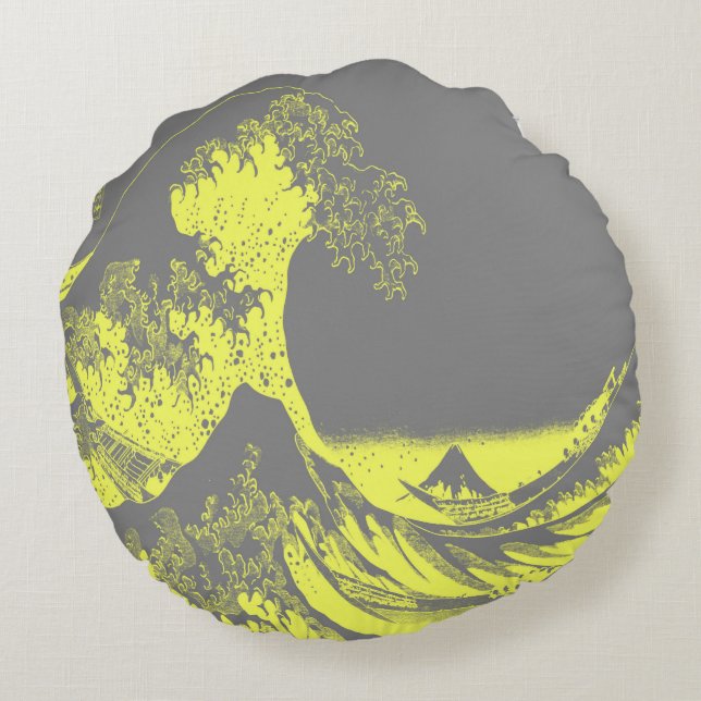 Almofada Redonda Travesseiro redondo Excelente Wave Yellow & Cinza (Verso)