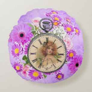 Almofada Redonda Travesseiro redondo floral roxo de ClockWatch da