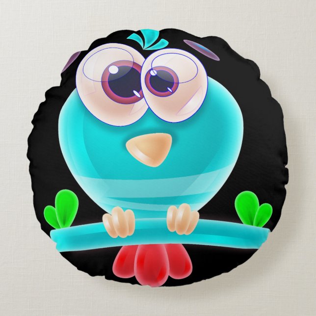 Almofada Redonda Travesseiro Redondo Funky Birdie (Frente)