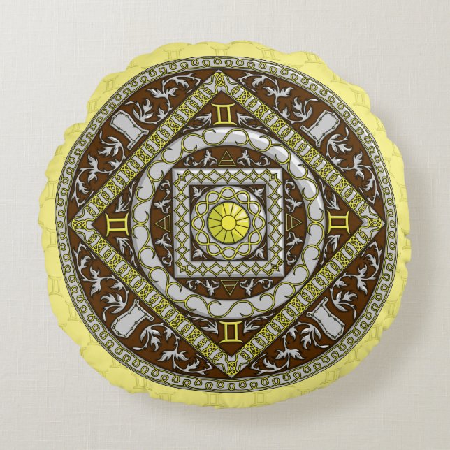 Almofada Redonda Travesseiro Redondo Gemini Mandala (Frente)