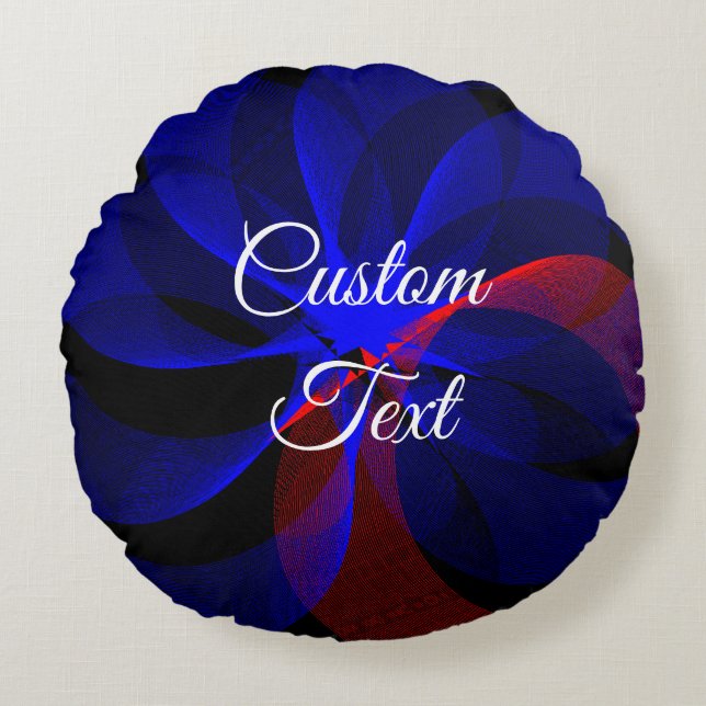 Almofada Redonda Travesseiro redondo geométrico com destaque azul r (Frente)