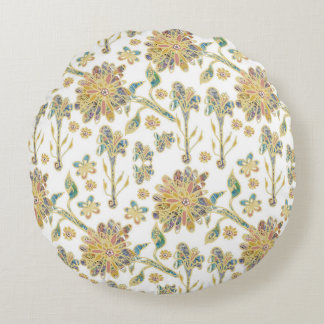 Almofada Redonda Travesseiro redondo, Índia inspirada, flores Ouros
