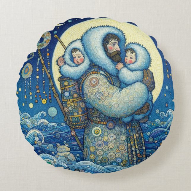 Almofada Redonda travesseiro redondo "Juntos de neve" (Frente)