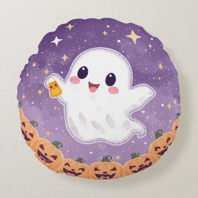 Almofada Redonda Travesseiro Redondo Kawaii Fantasma 💫👻 (Frente)