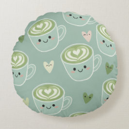 Almofada Redonda Travesseiro Redondo Kawaii Matcha Love Latte