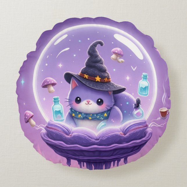 Almofada Redonda Travesseiro Redondo Kawaii Witch Snow Globe (Frente)