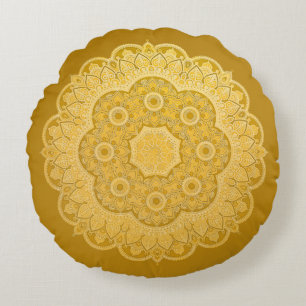 Almofada Redonda Travesseiro redondo Mandala Amarelo ouro