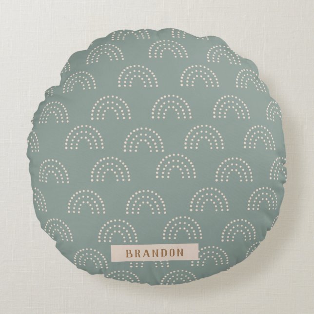 Almofada Redonda Travesseiro redondo mínimo verde escuro do arco-ír (Frente)