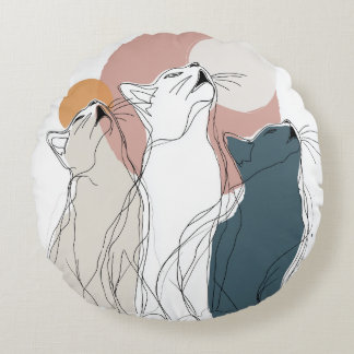 Almofada Redonda Travesseiro Redondo Pastel Abstract Cat Pack