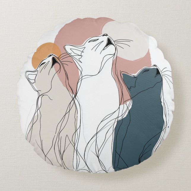 Almofada Redonda Travesseiro Redondo Pastel Abstract Cat Pack (Frente)