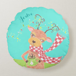Almofada Redonda Travesseiro redondo personalizado de renas de Nata