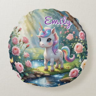 Almofada Redonda Travesseiro redondo personalizado do Unicorn - Flo