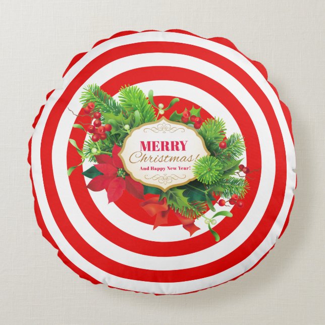 Almofada Redonda Travesseiro Redondo Vermelho de Natal (Frente)
