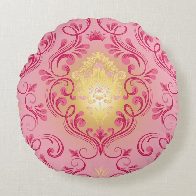 Almofada Redonda Travesseiro redondo, vermelho e amarelo, cor-de-ro (Frente)