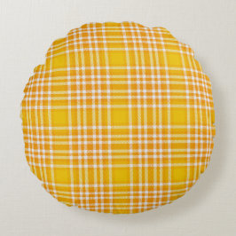 Almofada Redonda Travesseiro Redondo Xadrez Amarelo Decorativo