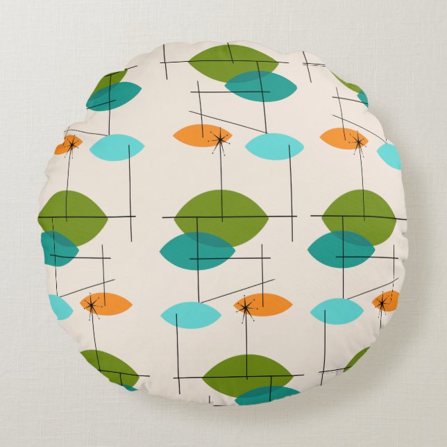 Almofada Redonda Travesseiro Retro Atômica Retro Mobile Pattern Rou (Frente)