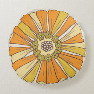 Almofada Redonda travesseiro Retro Laranja e Flor Dourado Retro Lar