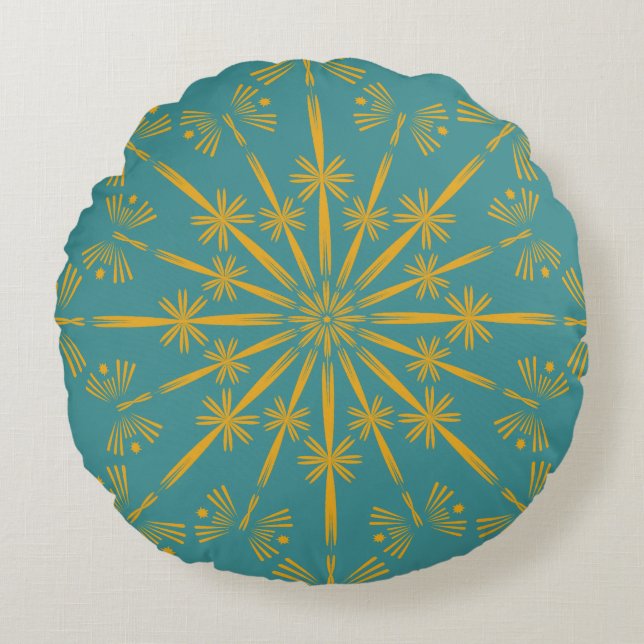 Almofada Redonda Travesseiro Retro Mandala Teal Round (Frente)
