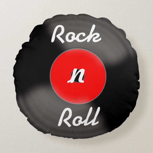 Almofada Redonda Travesseiro Retro Red Rock N Roll Vinil (Frente)