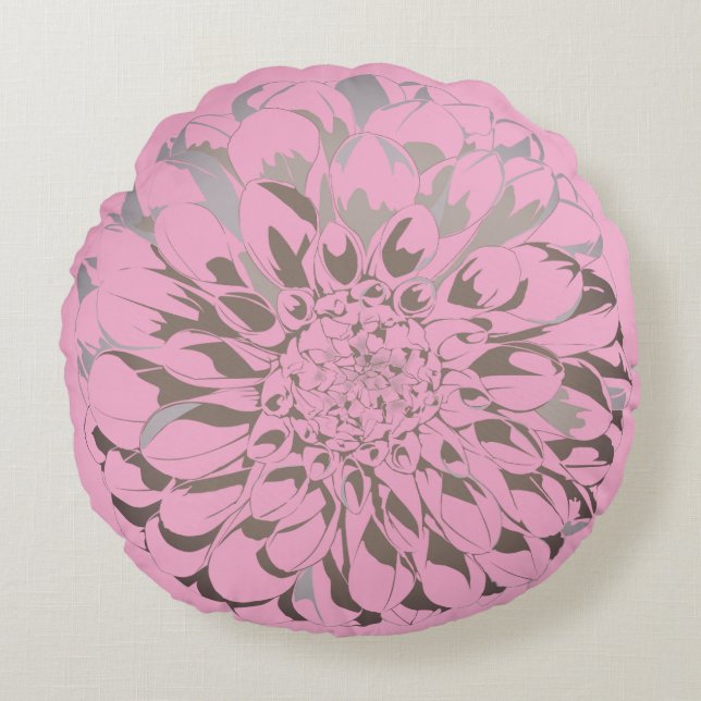 Almofada Redonda Travesseiro rosa pastel flor dália (Frente)