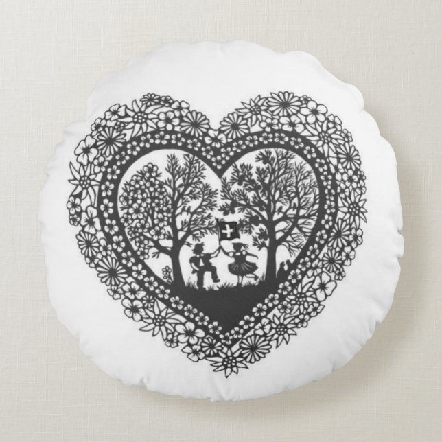 Almofada Redonda Travesseiro Scherenschnitte suíço (Frente)