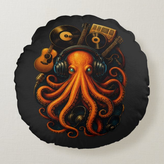 Almofada Redonda "Travesseiro Steampunk Octopus Round - Fantasy Mus (Frente)