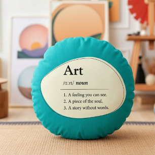 Almofada Redonda Travesseiro Teal em estilo de dicionário de arte p