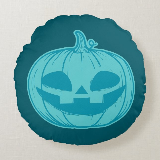 Almofada Redonda Travesseiro Teal Pumpkin Halloween (Frente)