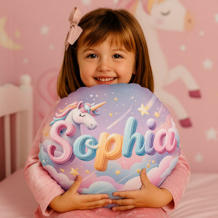 Almofada Redonda Travesseiro Unicórnio Pastel Personalizado Sophia
