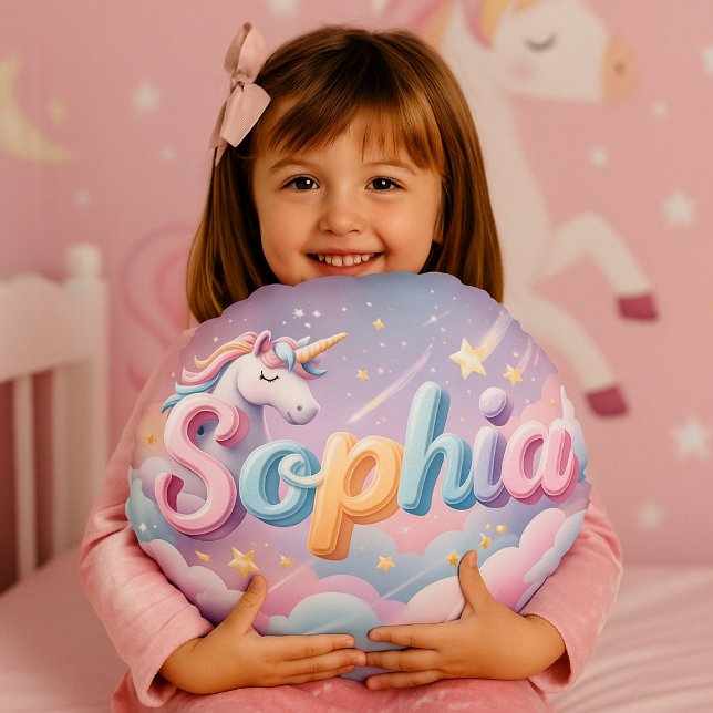 Almofada Redonda Travesseiro Unicórnio Pastel Personalizado Sophia (Criador carregado)