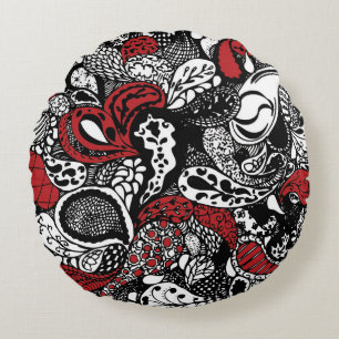 Almofada Redonda Travesseiro vermelho & preto chique de Paisley