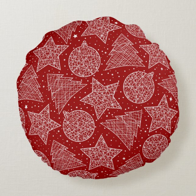 Almofada Redonda Travesseiros da Ronda de Natal Vermelho e Branco (Verso)