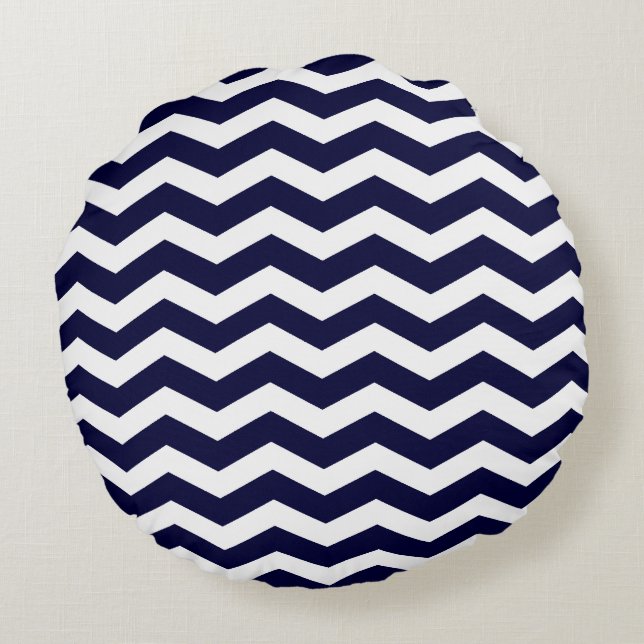Almofada Redonda Travesseiros marinho Blue Chevron Patteron Round (Verso)