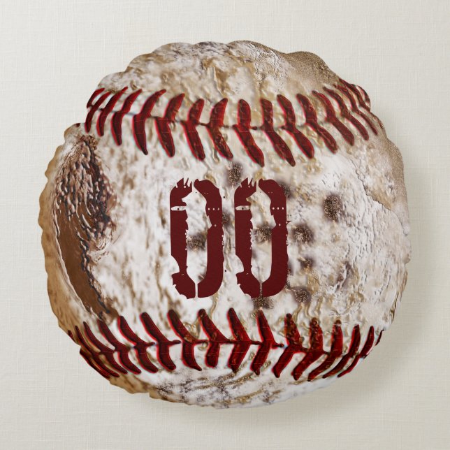 Almofada Redonda Travesseiros sujos redondos do basebol do NÚMERO (Frente)