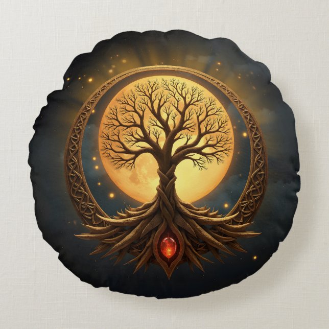 Almofada Redonda Tree of Life – Moonlit Enlightenment (Frente)