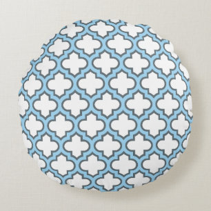 Almofada Redonda Trellis branca e azul-bebê, lete, quatrefoil